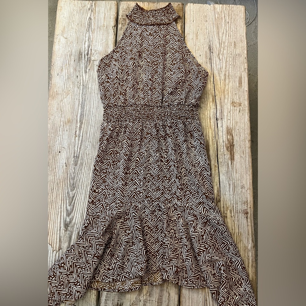 Maurices Brown and Cream Pattern Asymmetrical Midi Dress